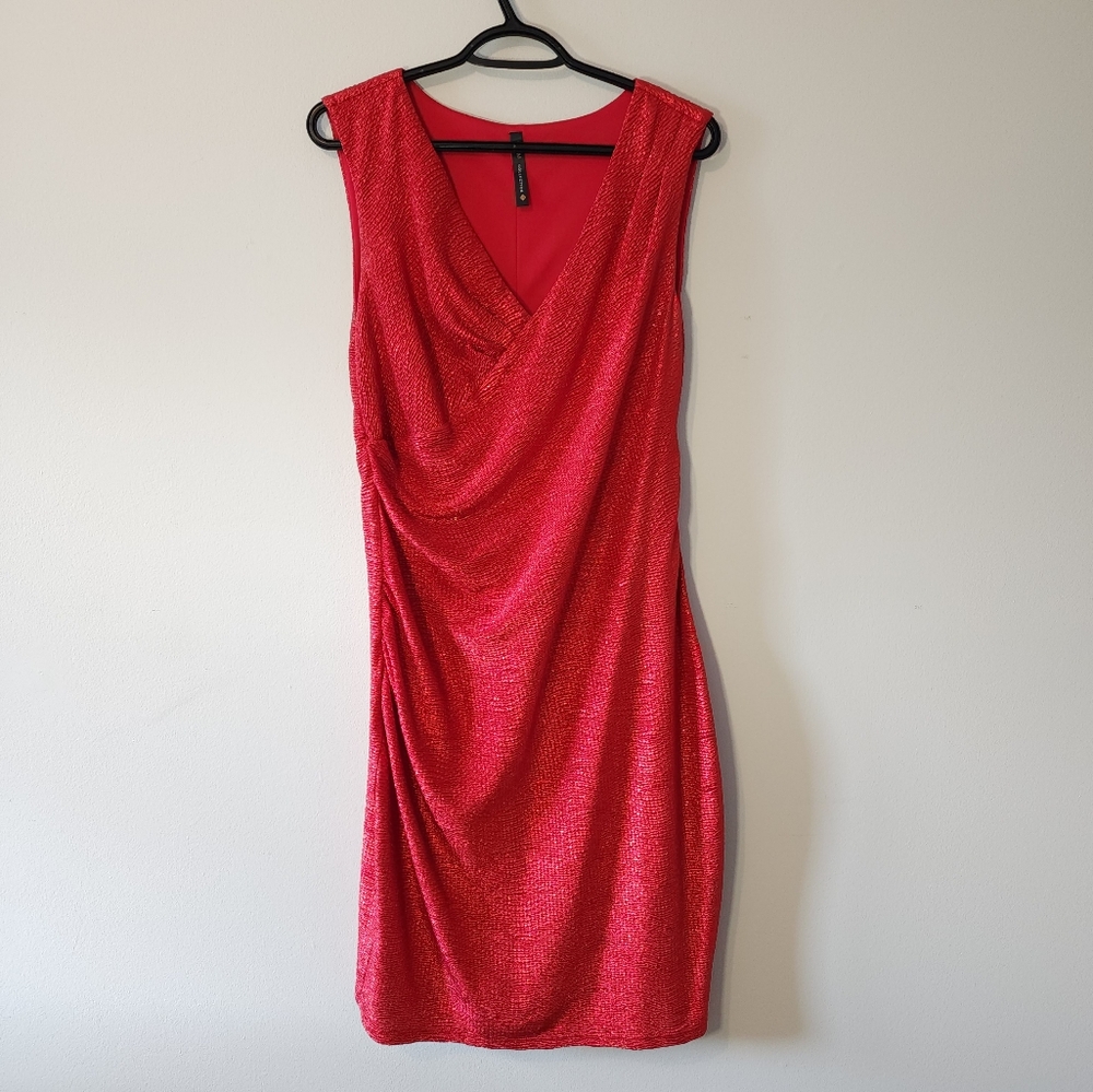 Lori M metallic red ruched dress sz large